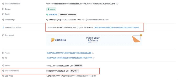💸 Reminder to always pay attention: Crypto User Pays $90K in Gas Fees for $2.2K Ethereum Transfer! 😱

Was it an accident or a deliberate act? 🤔

The crypto community is buzzing with speculation! 🐝