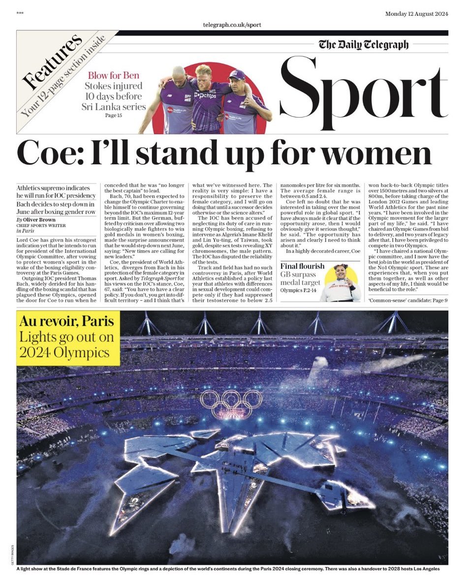 Coe, who is running for president of the Olympics IOC, says he has ‘a responsibility to preserve the female category’ 

We did this. Our outrage did this. The collective voices of women did this. 💪🏻 

#Paris2024