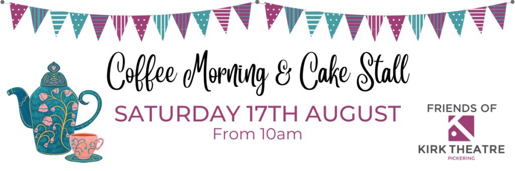 TheKirkTheatre (@thekirktheatre) on Twitter photo Pls RT - The Friends of Kirk Theatre are holding a fundraising cake stall and coffee morning this Saturday from 10am.
Anyone wanting to bake and donate cakes please take them to the theatre from 8.30am or email info@kirktheatre.co.uk to arrange drop-off.
#pickering #ryedale Pls RT - The Friends of Kirk Theatre are holding a fundraising cake stall and coffee morning this Saturday from 10am.
Anyone wanting to bake and donate cakes please take them to the theatre from 8.30am or email info@kirktheatre.co.uk to arrange drop-off.
#pickering #ryedale