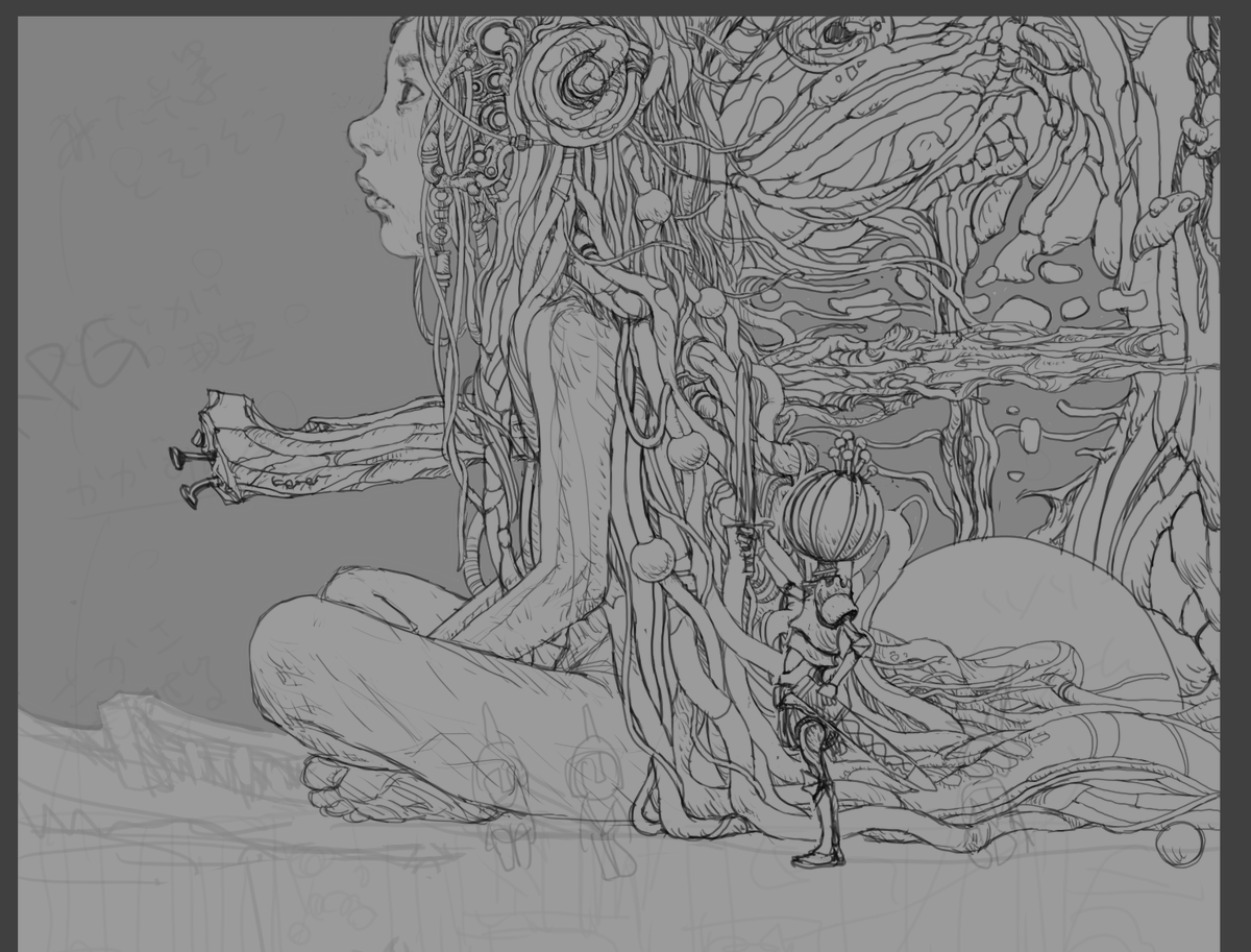 下描きだいぶ進みました。