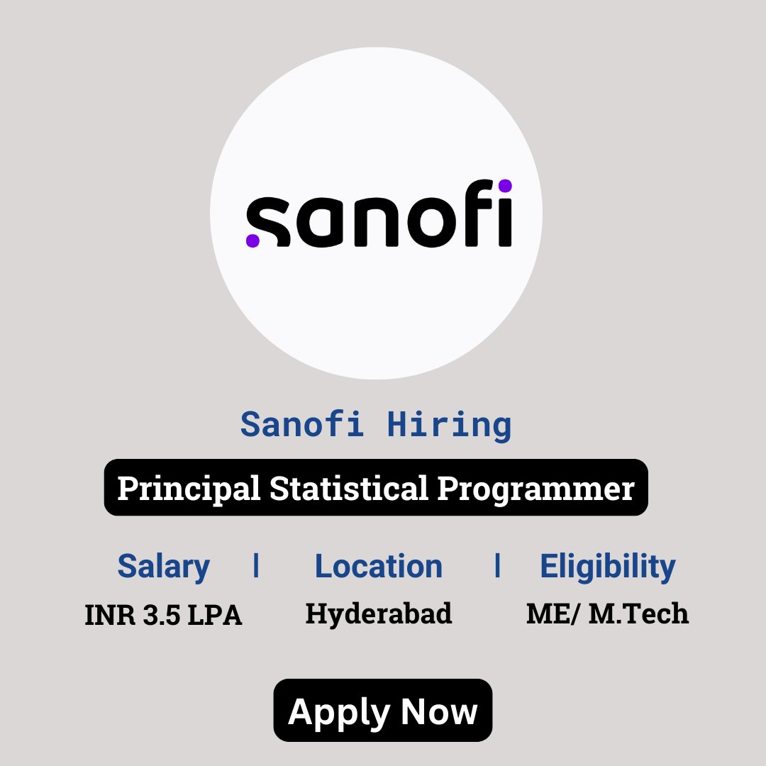 karthikpattadi's tweet image. 🔍 Sanofi Careers 2024 🔍
Sanofi is excited to announce career opportunities for the Principal Statistical Programmer position.
🔗 Apply Here: zurl.co/EAPt
💬 Join Our WhatsApp Group: zurl.co/ySPA
#Sanofi #Careers2024 #StatisticalProgrammer #