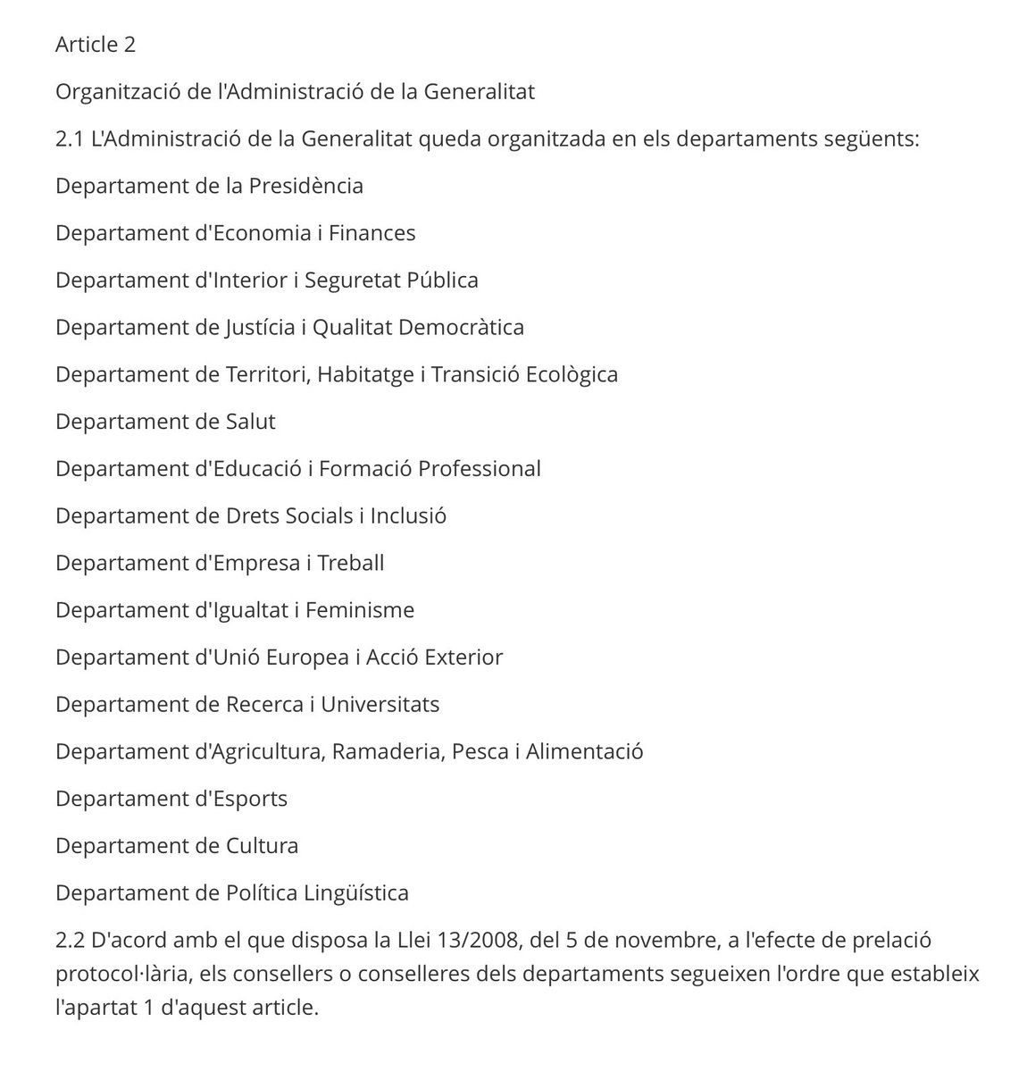 Nou <a href="/govern/">Govern de Catalunya</a>, nova estructura departamental i nova prelació protocol·lària que determina l’ordenació de conselleres, consellers i alts càrrecs de la <a href="/gencat/">Generalitat de Catalunya</a> #protocol #MasterComUOC