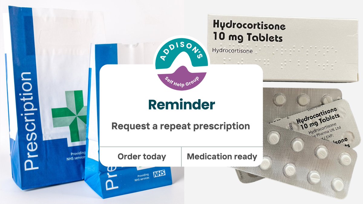 AddisonsUK's tweet photo. ⏰ Addison’s admin!

Get ready for the August Bank Holiday &amp; request your repeat prescription so you have the medication you need whilst some services may be closed. This should inc sufficient extra should you need to increase your dose as the Sick Day Rules, due to being unwell. https://t.co/y83Isfmhfy