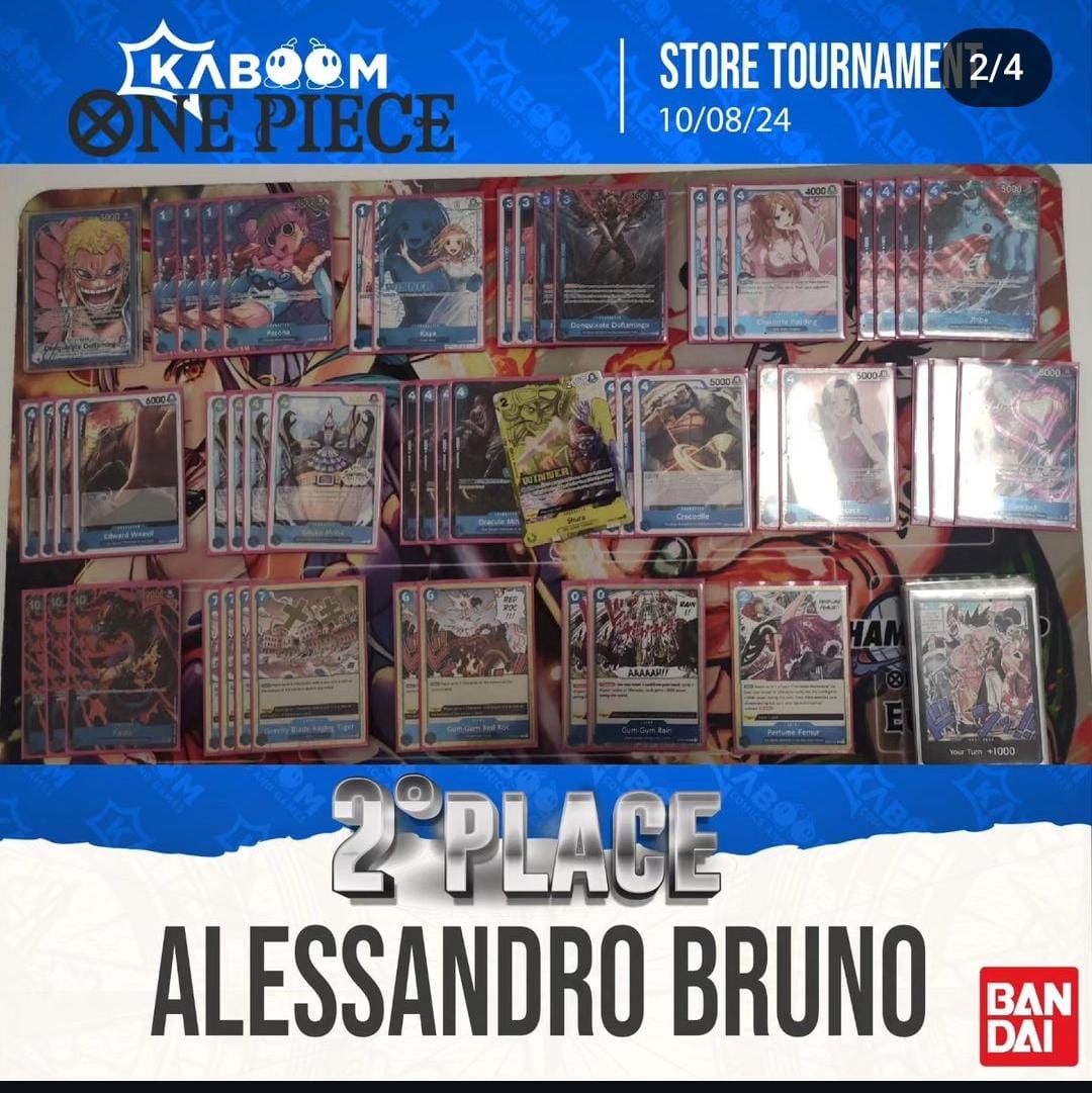 Played my last Op07 tournament on saturday.
Ended 4-1 valid for second place out of 26 players.

Same list played in Milan Regional two weeks ago.

Mu:
Perona⭕
Enel⭕
Katakuri⭕
Lucci❌
Reiju⭕

- Waiting room for Op8.5 -

#Onepiecetgc #onepiececardgame #Onepiecetopdecks