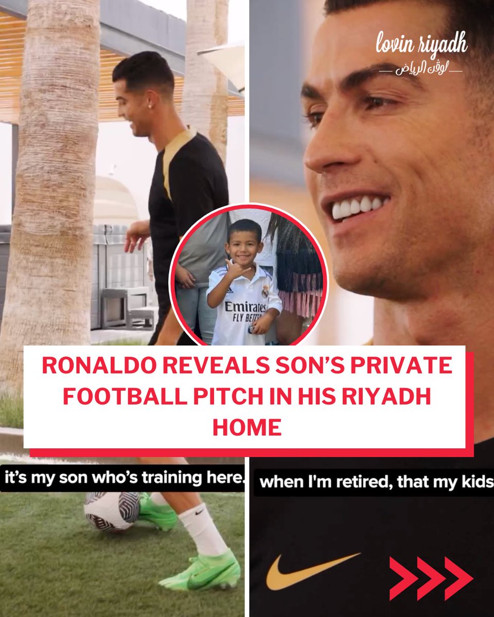 lovinriyadh's tweet image. Al Nassr superstar Cristiano Ronaldo shared a glimpse of Mateo’s private pitch in Riyadh, during a recent interview.  🏟️✨
📸 @whoop

#lovinriyadh #lovinsaudi
