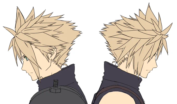 クラウドの髪型、あまりに分からなすぎるので髪束のパーツで色分けしてみましたこう見るとすっごくカッコよく配置されてる… 