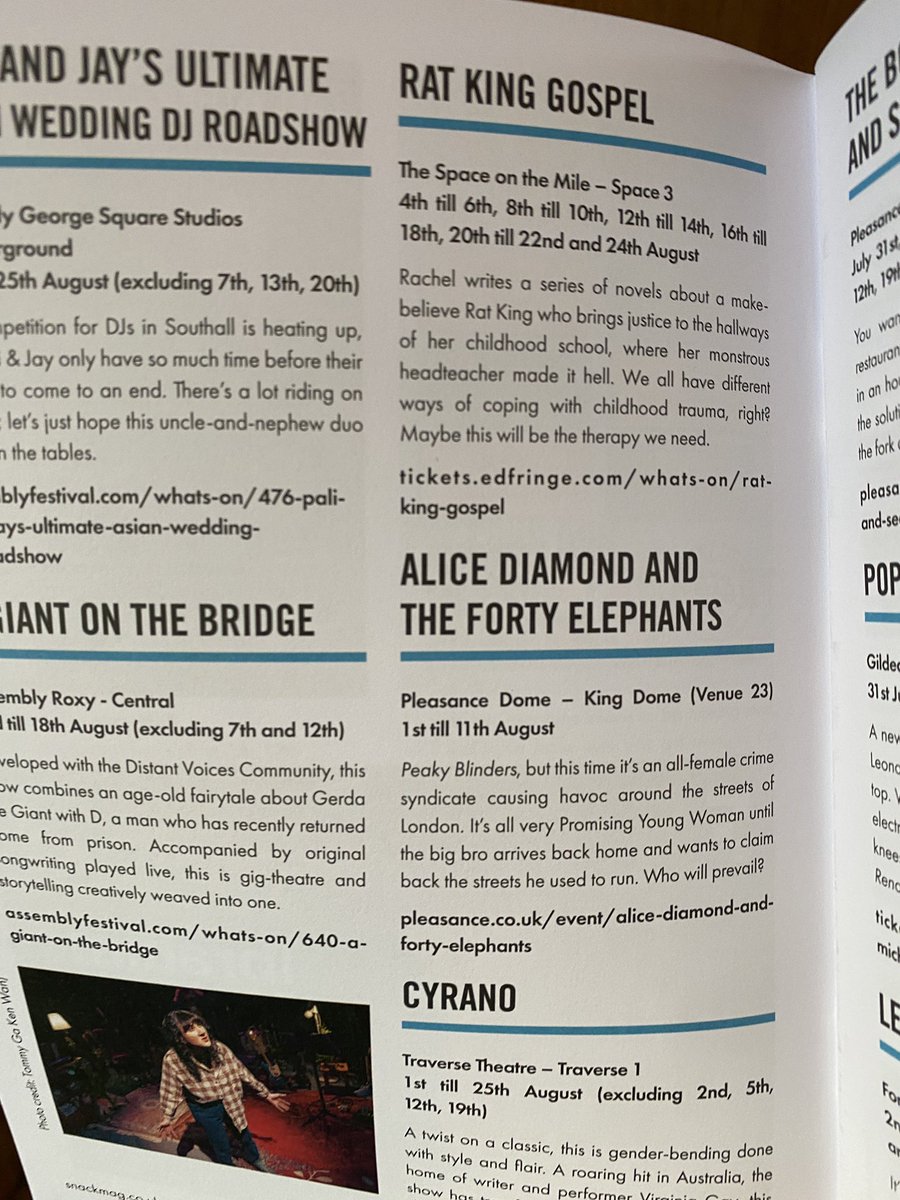 👀 Spotted: Rat King Gospel in the physical copy of <a href="/SNACKmag/">SNACK (not here)</a> Edinburgh Festivals Guide 2024 💛🩷

Running at 1.45pm on 12th, 14th, 16th, 18th, 20th, 22nd, 24th at <a href="/theSpaceUK/">theSpaceUK</a> on the Mile

 🎟️ tinyurl.com/c6hy7uvw