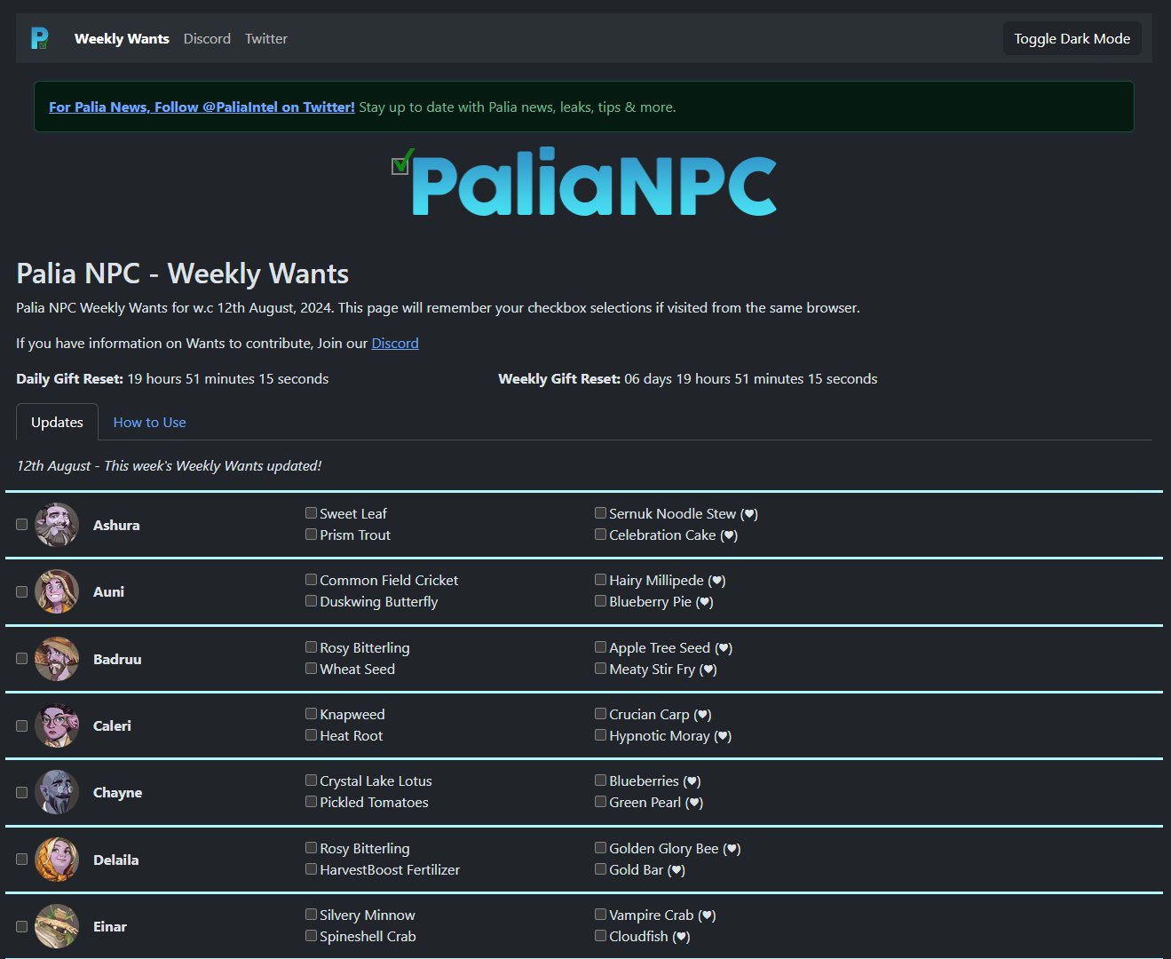 PaliaIntel on X: &ldquo;#Palia Weekly Wants for 12th August have been 