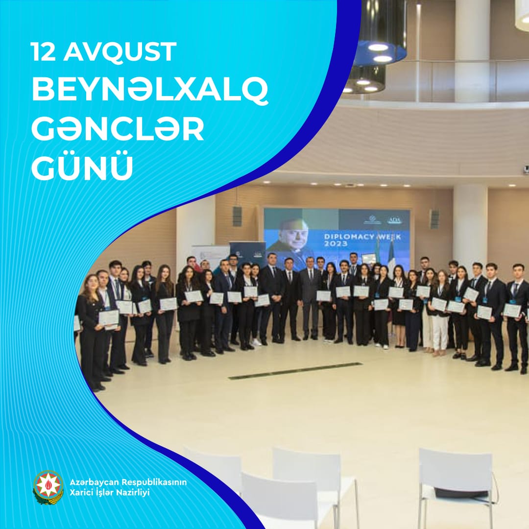 12 avqust - Beynəlxalq Gənclər Günündə çalışqan, vətənpərvər gənclərimizi ürəkdən təbrik edir, onlara gələcək fəaliyyətlərində daimi müvəffəqiyyətlər arzulayırıq.

Beynəlxalq Gənclər Gününüz mübarək, əziz gənclər! 🇦🇿🇦🇿🇦🇿

Happy International Youth Day!
#InternationalYouthDay2024