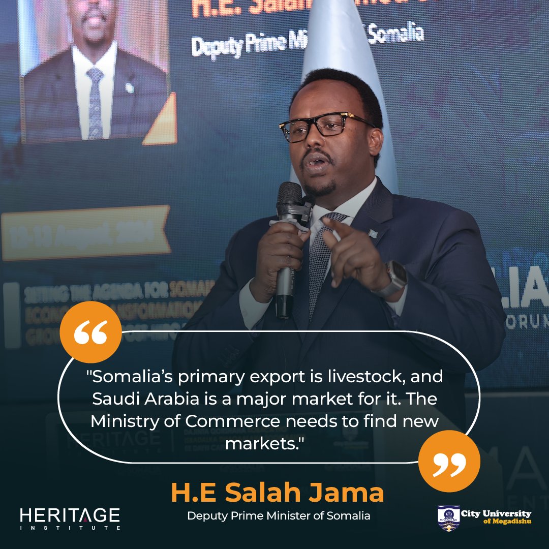 Astaan_LTD's tweet image. &quot;Somalia’s primary export is livestock, and Saudi Arabia is a major market for it. The Ministry of Commerce needs to find new markets.&quot;— H.E Salah Jama, Deputy Prime Minister of Somalia

#SDF2024  
#SomaliaDevelopment  
#PostHipc  
#HeritageForum