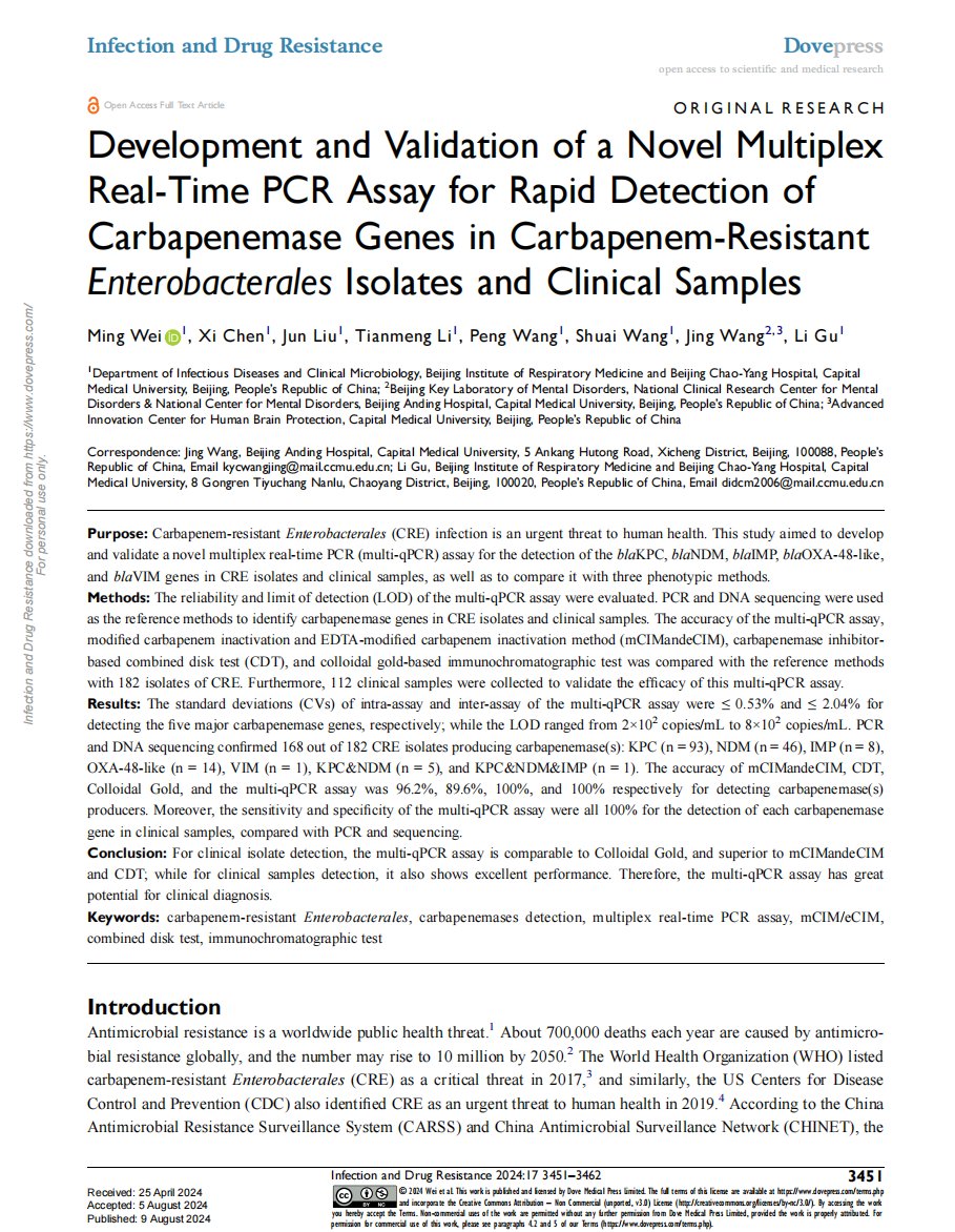 MacroMicroTest's tweet image. Carbapenem Resistance Gene Detection Kit (Fluorescence PCR) and Rapid Carbapenemases Detection Kit (Colloidal Gold) from Macro & Micro -Test were validated by 3 top hospitals of China.
#carbapenems #CRE #antibiotic #drug #resistance #combo #multiplex #rapid #test #detection