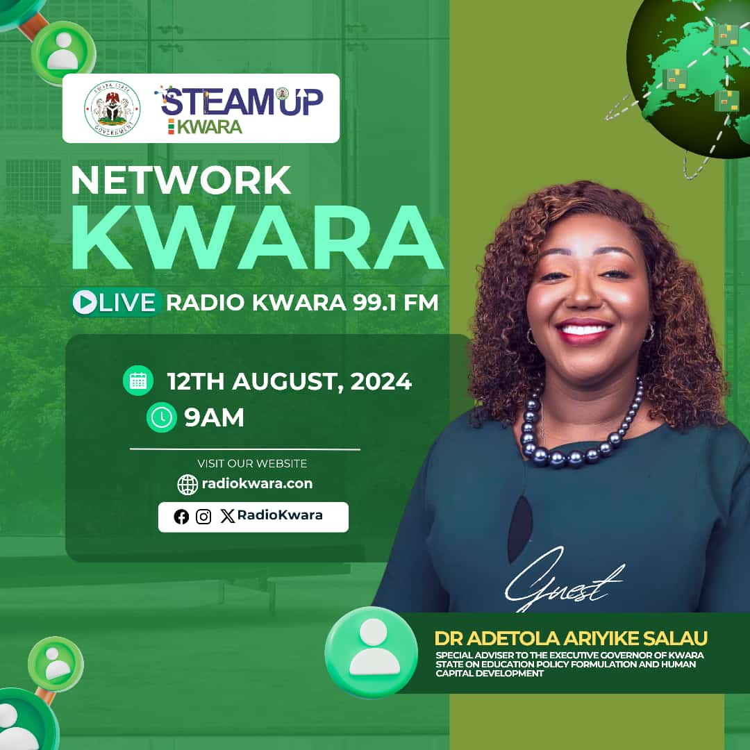 _chiefagbabiaka's tweet photo. Hello Kwarans!!
Please join Dr Ariyike Adetola Salau, Special Adviser to the Governor on Education, Policy Formulation & Human Capital Development on Radio Kwara 99.1 FM as she discusses the efforts of the government to deepen access to quality & affordable
#DoNotMissit
#IseNlo https://t.co/CUkISEajBo