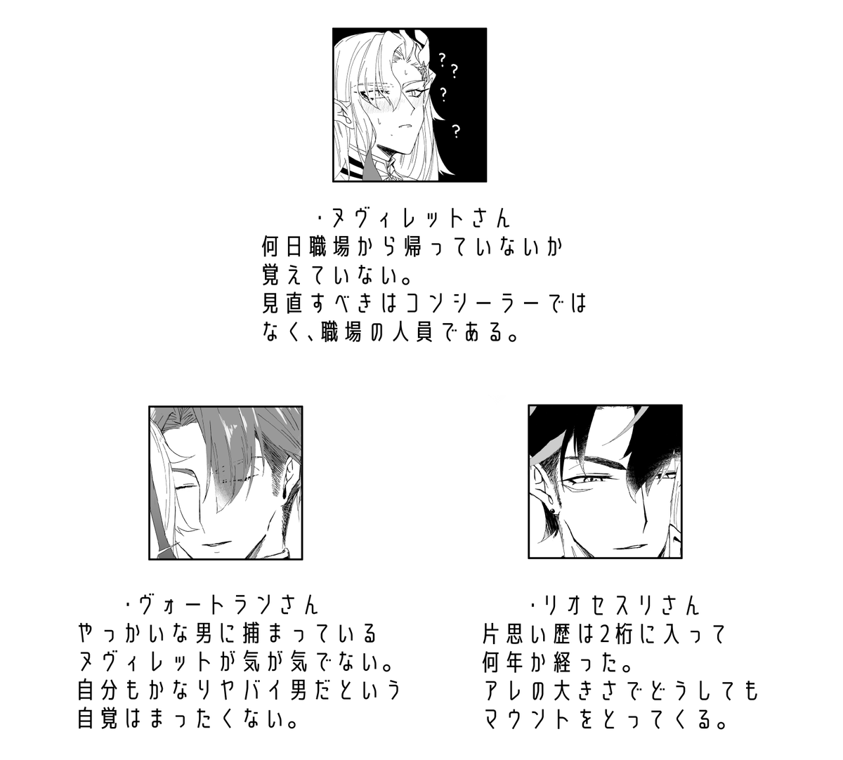脱稿しました。
リオヌヴィ/ヴォヌヴィ 3P本です。
A5/本文40P よろしくしてくださるとうれしいです。 