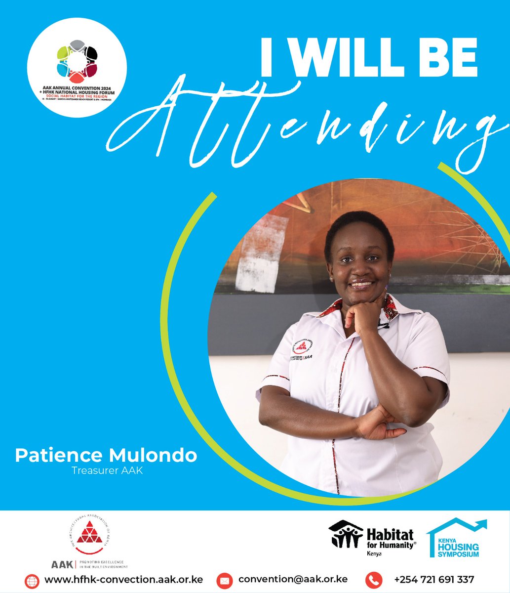Only a few days left to the #AAKConvention2024

This year's theme: Social Habitat for the Region

Honorary Treasurer, Patience Mulondo will be in attendance!

📅: 14th-16th Aug 2024
📍: Sarova Whitesands, Mombasa

Register now: hfhk-convention.aak.or.ke

#SocialHabitatsForTheRegion