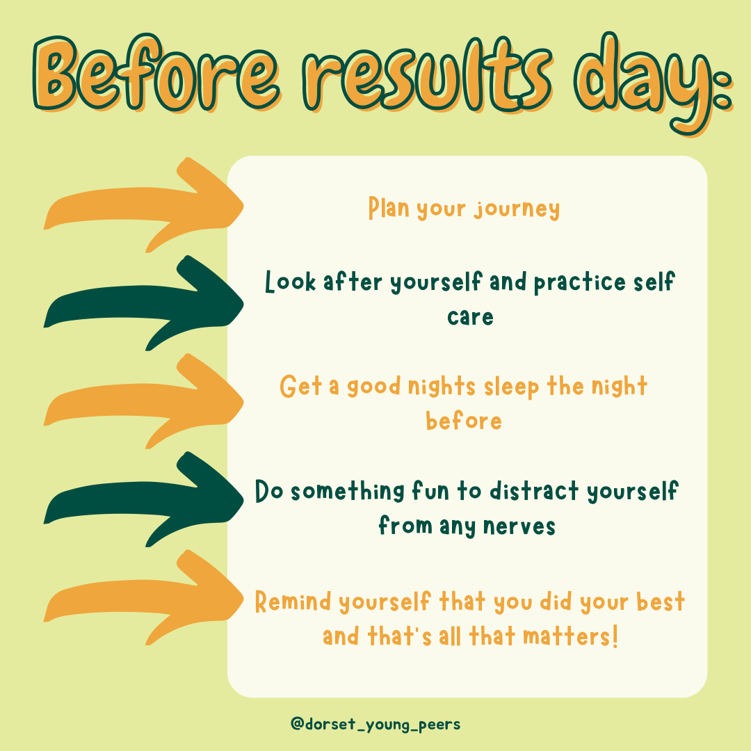 Dorsetdiscovery's tweet photo. Here’s some tips on how to prepare for results day and things to remember! 
From all of us here at the Discovery Project, we are wishing you the best of luck with your results! Remember to be proud of yourself, you did your best, and your results don’t define you! 🤗 🙌 https://t.co/8eo1nbXBVu