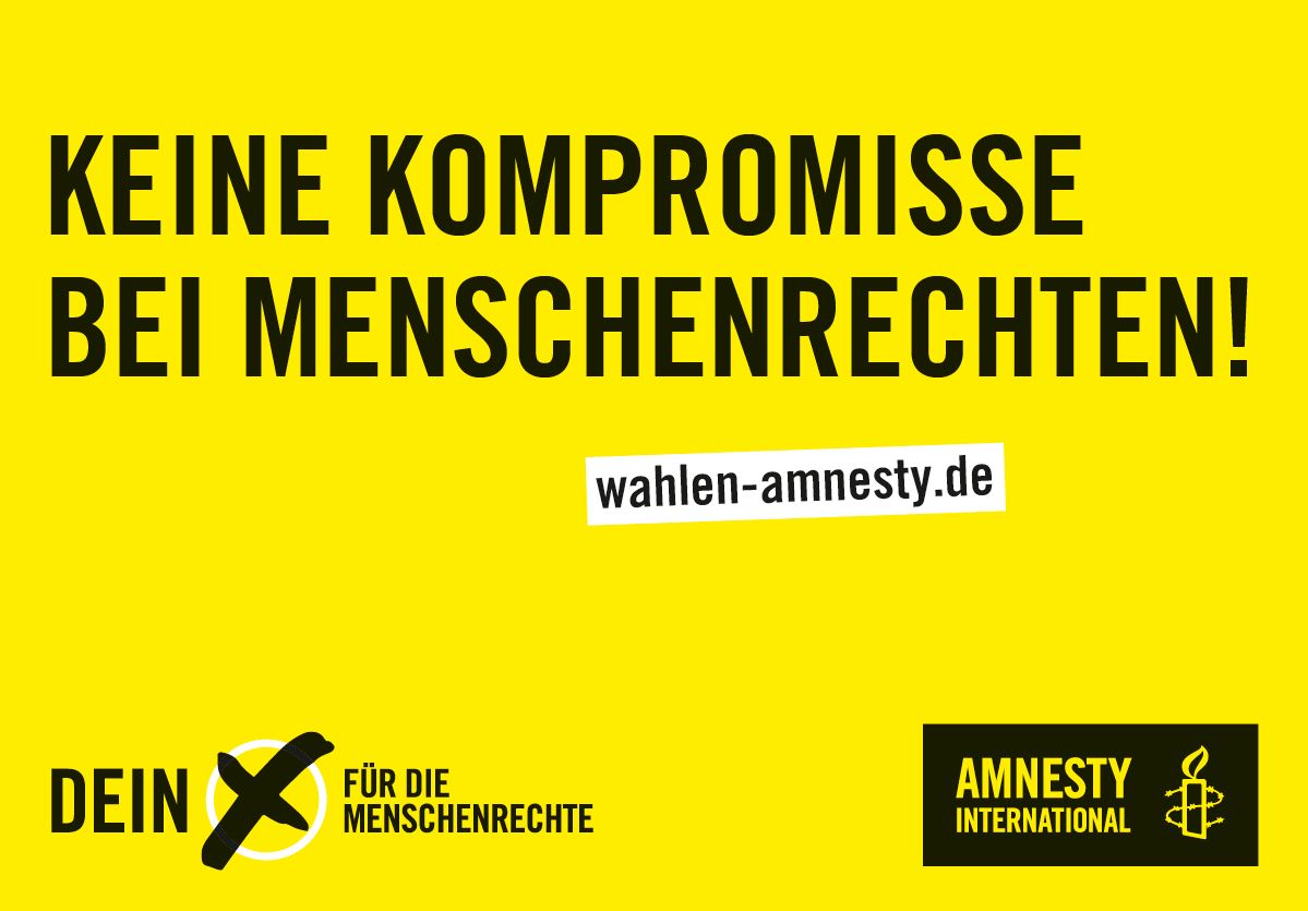 Zur #Landtagswahl haben wir natürlich auch ein paar Forderungen an die Parteien - für den Wahlkampf und die Koalitionsverhandlungen danach. 
Erstens: KEINE KOMPROMISSE BEI MENSCHENRECHTEN. 
Alle Forderungen &amp; Hintergründe: wahlen-amnesty.de/sachsen/
#ltw2024 #DeinXfürMenschenrechte