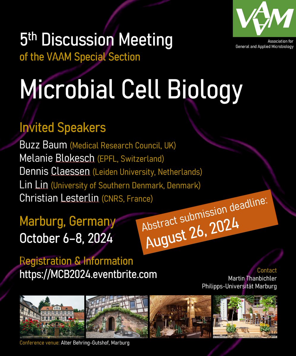 Two weeks left to submit an abstract:
5th Discussion Meeting of the VAAM Special Section Microbial Cell Biology with a focus on

Bacterial and Archaeal Cell Biology

Abstract submission deadline: August 26, 2024.

For more information, please visit the registration website at