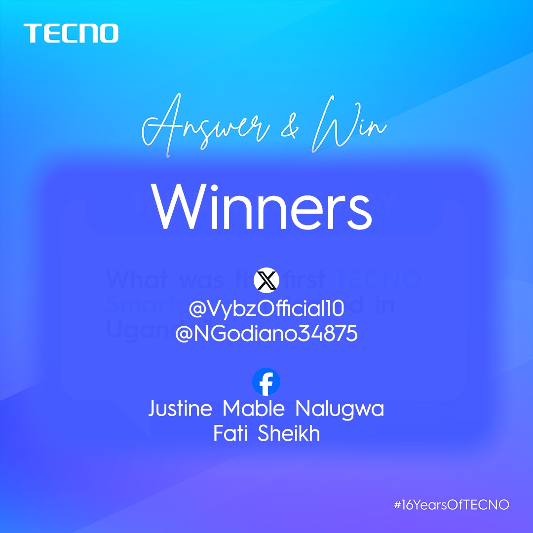 tecnomobileug's tweet photo. Congratulations to the Answer &amp; Win winners! Inbox us for details on how to claim your prizes. A big thank you to everyone who participated! #TECNOTrivia #16YearsOfTECNO https://t.co/00mIiJuHHF