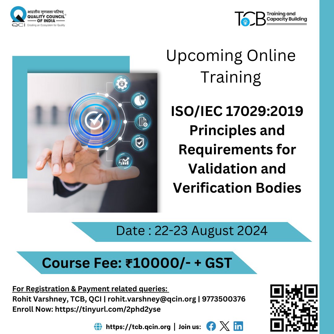 qci_tcb's tweet photo. TCB Cell, @QualityCouncil launches #upcoming #online #training on 'ISO/IEC 17029:2019 for #Validation & #VerificationBodies'.
#Lastchance to #EnrollNow: https://t.co/hEMinfi9eB
#Accreditation #APAC #efficiency #consultant #assessors #solutions #careeropportunities
@mnreindia https://t.co/yJtAIVwuBn