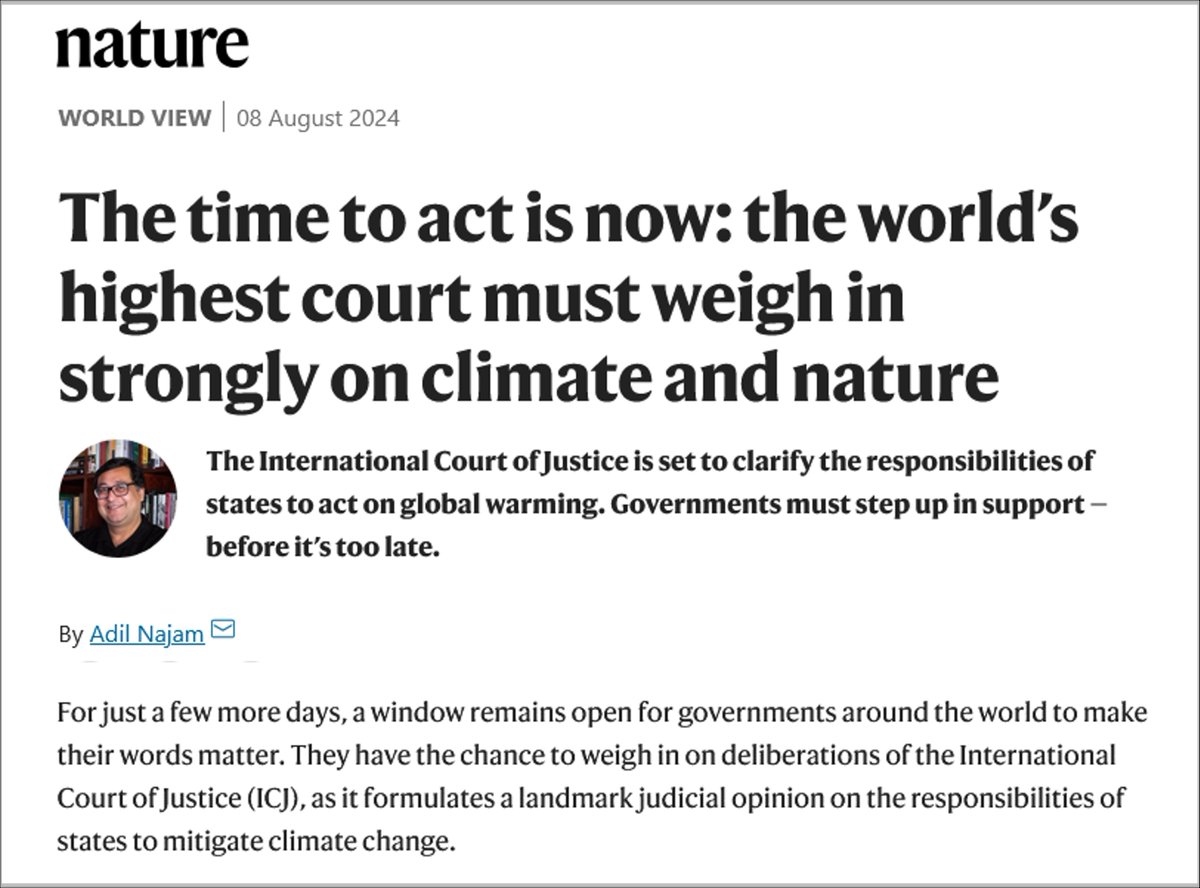 EIUI_Dal's tweet image. A #NonBinding opinion by the @ICJ.org seems like a “drop in the ocean” says @AdilNajam in a @nature World View piece. But, a strong opinion could reduce legal ambiguity re states’ @ClimateChange obligations &amp;amp; empower people seeking #EnvironmentalJustice doi.org/10.1038/d41586…