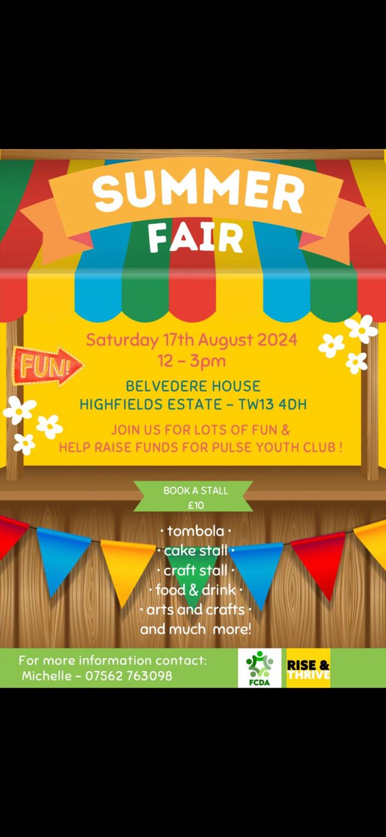 Councillor Alan Mitchell (@cllralanmitch) on Twitter photo Please support Rise & Thrive, Pulse Youth Club @ FCDA this Saturday at Belvedere House Highfields SUMMER FAIR ! Loads to do as you support our youth in Feltham! <a href="/MadeehaAsim1/">Cllr Madeeha Asim</a> <a href="/Hinamir1/">Cllr Hina Mir</a> <a href="/MarinaSharma07/">Cllr Marina Sharma 💚 💙🌹</a> <a href="/Karen_R_Smith/">Karen Smith 🇺🇦</a> @EmmaJaneYates02 <a href="/FelthamFoodBank/">Feltham Food Bank</a> <a href="/Feltham_Arts/">Feltham Arts</a> <a href="/GreenFeltham/">Green Feltham project</a> Please support Rise & Thrive, Pulse Youth Club @ FCDA this Saturday at Belvedere House Highfields SUMMER FAIR ! Loads to do as you support our youth in Feltham! <a href="/MadeehaAsim1/">Cllr Madeeha Asim</a> <a href="/Hinamir1/">Cllr Hina Mir</a> <a href="/MarinaSharma07/">Cllr Marina Sharma 💚 💙🌹</a> <a href="/Karen_R_Smith/">Karen Smith 🇺🇦</a> @EmmaJaneYates02 <a href="/FelthamFoodBank/">Feltham Food Bank</a> <a href="/Feltham_Arts/">Feltham Arts</a> <a href="/GreenFeltham/">Green Feltham project</a>