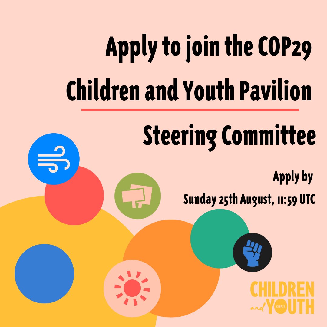 Happy #InternationalYouthDay 🎉

We are excited to invite youth organisations to apply to join us for the #COP29 Children and Youth Pavilion on our Steering Committee 👏🌎

Apply through this link ⬇️

docs.google.com/forms/d/e/1FAI…