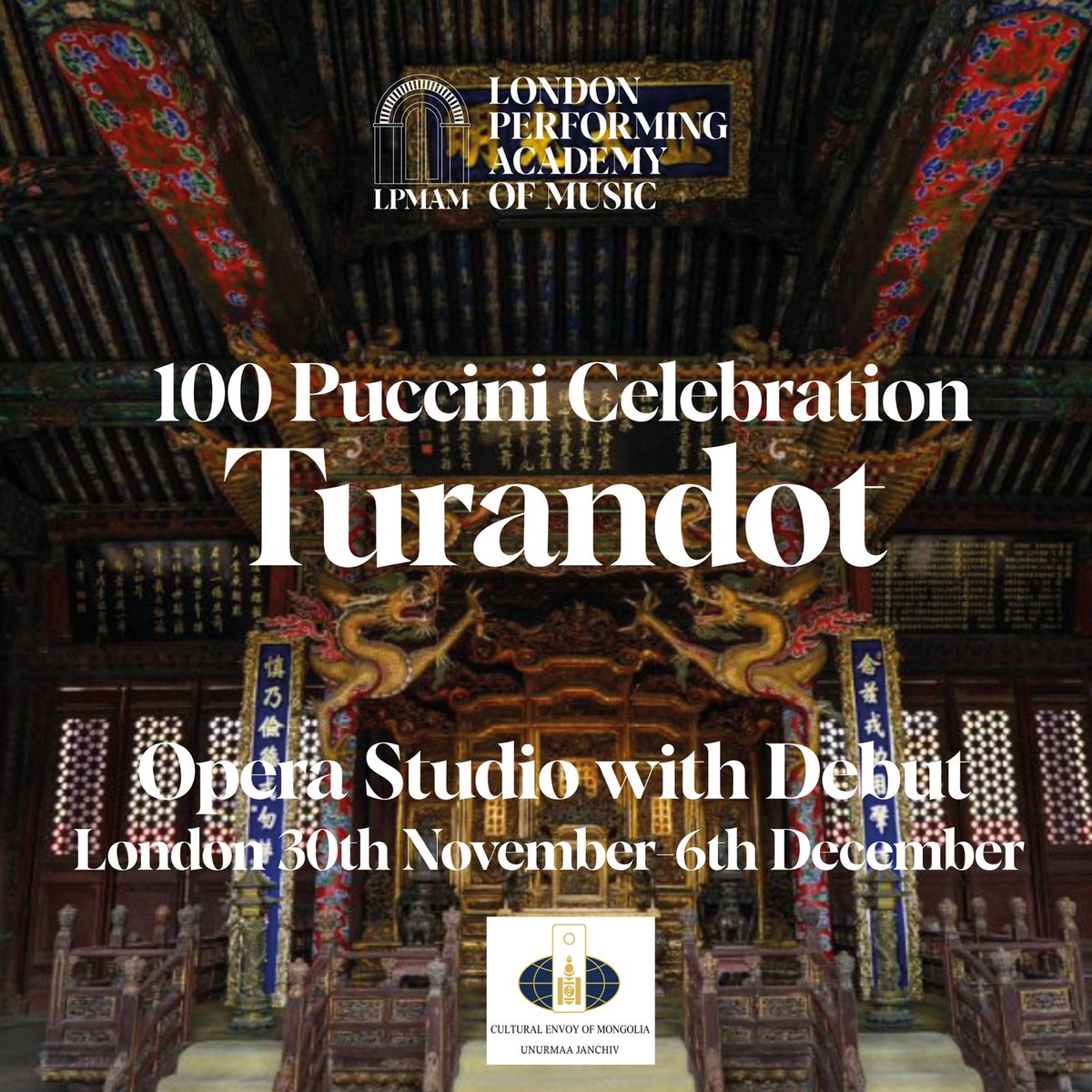 "TURANDOT" OPERA STUDIO with LONDON DEBUT 
for opera singers of all ages.
⏳ Deadline: 28th September 2024
🗓 Production period: 30 November - 6 December 2024 in London, UK
Application and info to: opera@lpmam.com
#LPMAM #Opera #art #music #london #TURANDOT #LondonDebut #Puccini