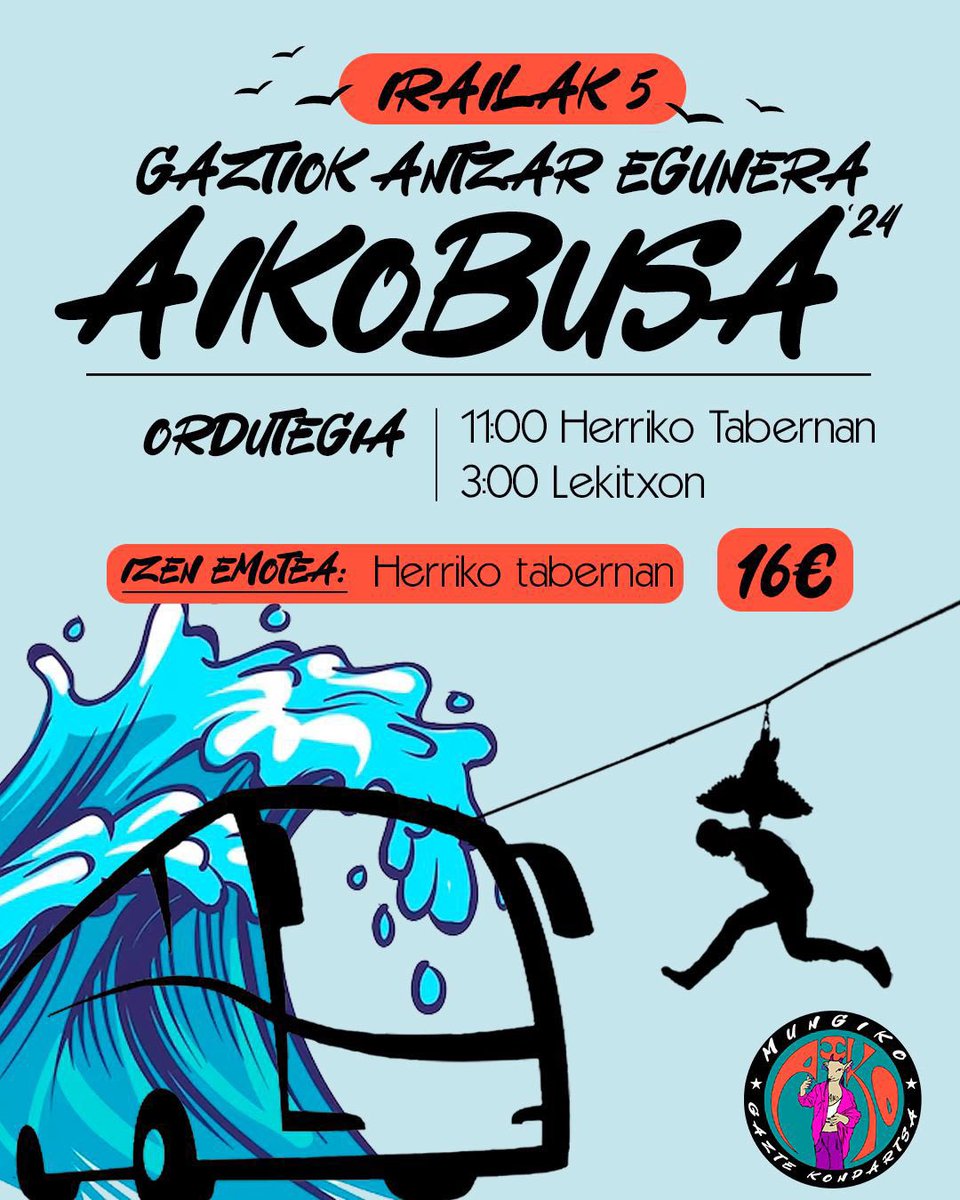 Antzar egunera joateko antolatutako 2 autobusek bete dire, leku bakarra geratzen da!⚠️

Beste bat atarateko aukera baloreko da aurrezerrenda bategaz. Interesa badekozue idatzi AIKOri eta beste autobus bet kudeatuko dogu.🥳

Animatu eta erdu AIKOgaz Lekitxora!