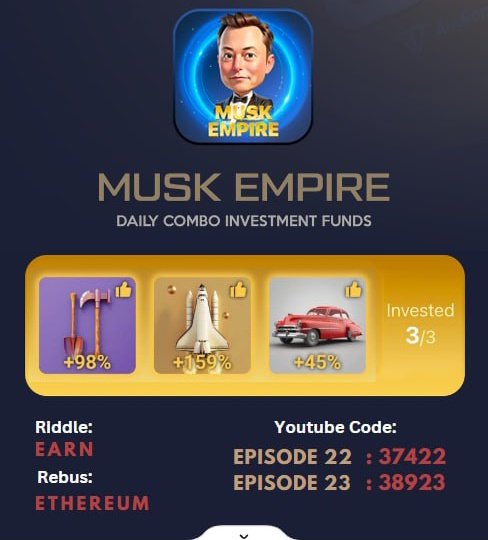 Cryptorahul_01's tweet photo. X Empire Daily Combo + Riddle + Rebus
11-08-2024
Riddle of the day: earn
Rebus of the day: Ethereum
Episode 22 : code:37422
Episode 23 : code:38923
All video codes - https://t.co/Jcel6gLw8Q
#muskempire #XEmpire #mining #tapswapmining #hamstertoken #bitcoin #money #memefi https://t.co/LF0MYXUpid