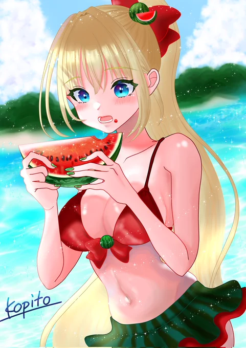 スイカのコ完成ですかおごんさんのスイカコンテスト参加させてください#オリジナルイラスト 
