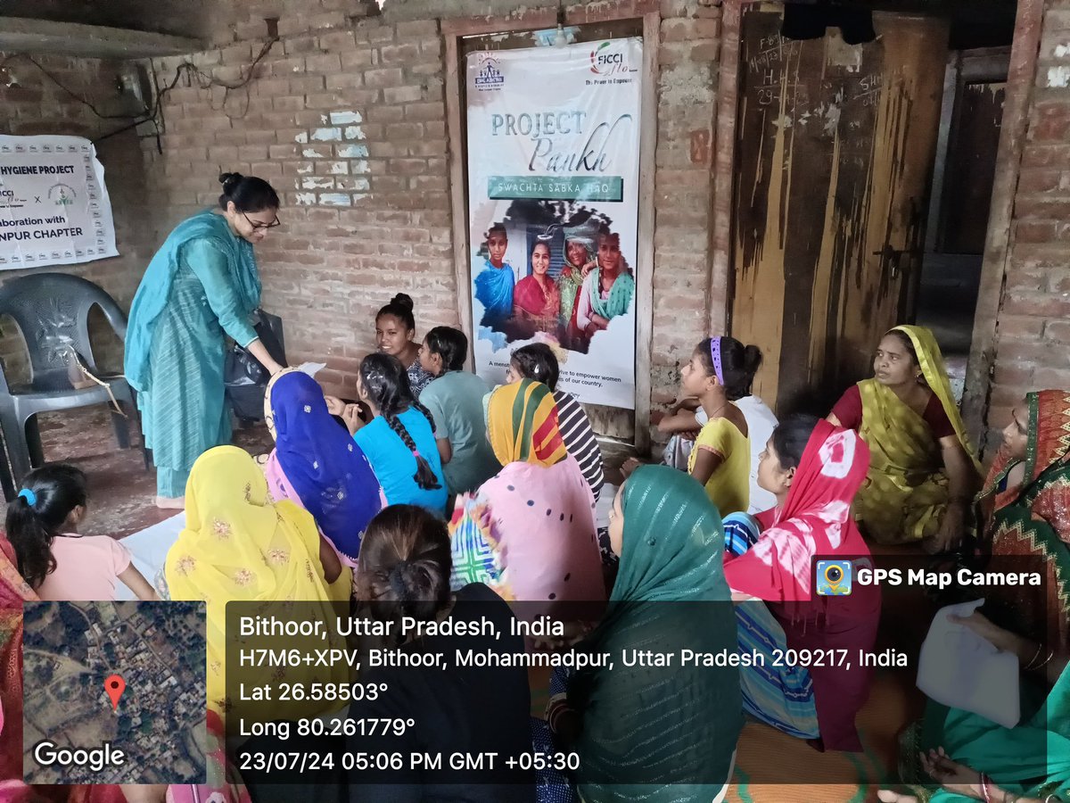 On July 23,we had menstruation
drive in Hingupur Village, Bithoor, in collab with Ekal women org. The awareness of green periods and menstrual hygiene was emphasized. Ritu Lohia and Maulishree, under the guidance of Anuradha JI, conducted the drive which benefited 40women &amp; girls