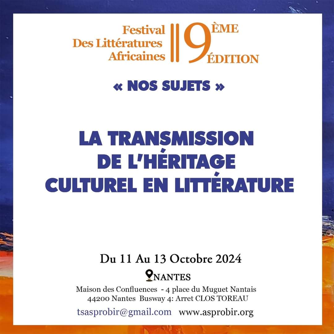 NOS SUJETS
Venez nombreux au festival pour explorer ces questions essentielles, découvrir les trésors de la littérature africaine, et participer à un débat passionnant sur la transmission culturelle. 📅 Réservez vos dates : 11 au 13 octobre 2024

#LittératureAfricaine