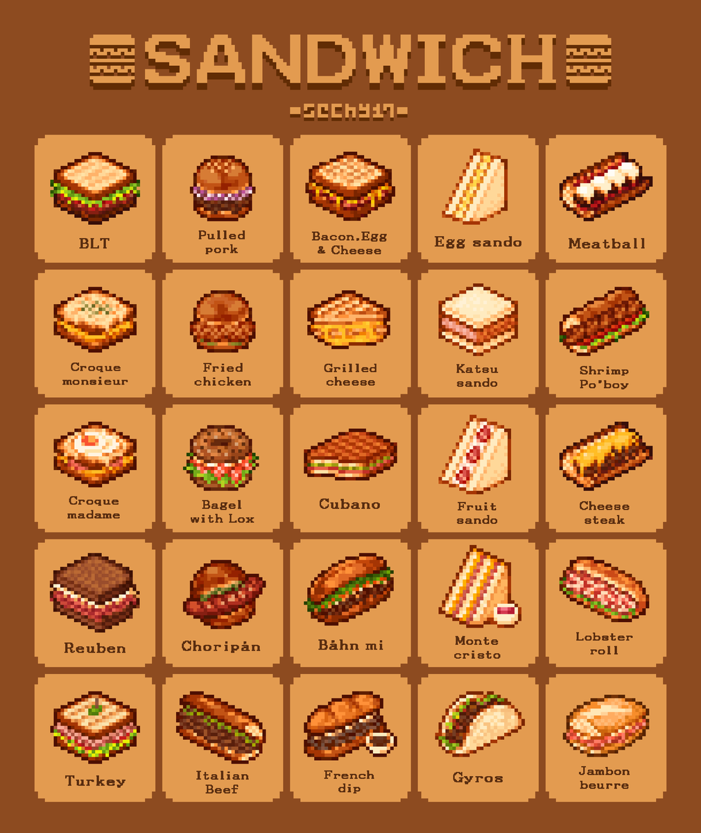 sechy17's tweet photo. 🥪Which one is your favorite?🥪
#pixelart #ドット絵 #ドット https://t.co/NX0S4qVkpk