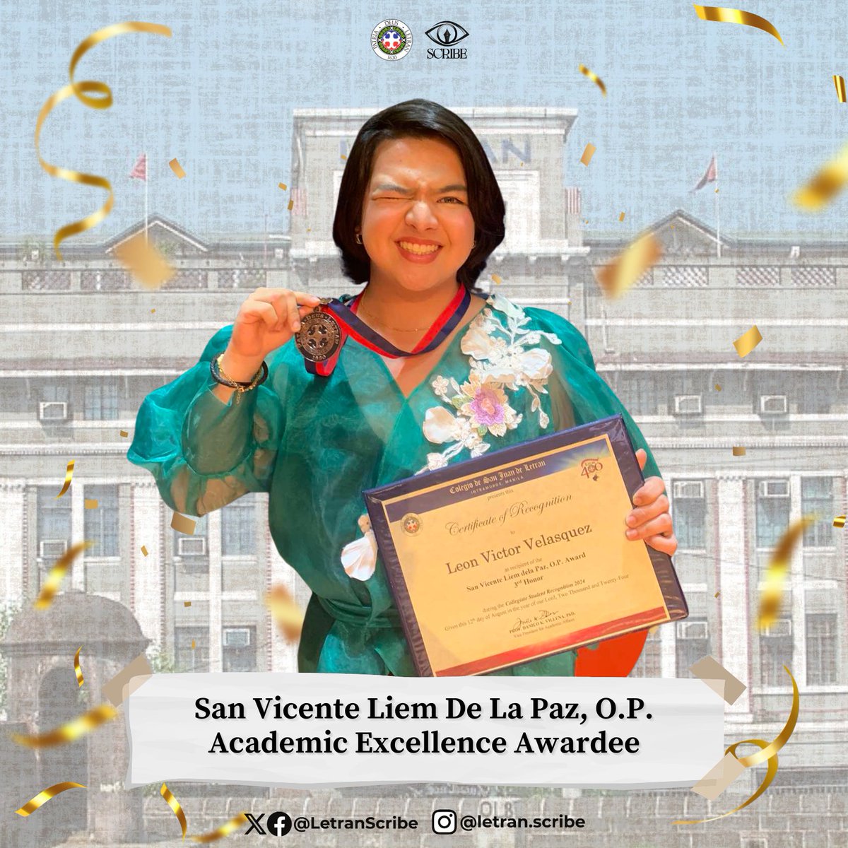 LetranSCRIBE's tweet photo. 𝐉𝐎𝐔𝐑𝐍𝐎𝐒 𝐎𝐍 𝐓𝐇𝐄 𝐑𝐈𝐒𝐄 📷

The SCRIBE Journalism Society congratulates members awarded at the Collegiate Recognition 2024 earlier today, at Colegio de San Juan de Letran - Manila.  

 #ScribeJournalismSociety
#InSCRIBETheTruth
#VeritasEtVeritus
#DSATogether https://t.co/lX5HmDsI6e
