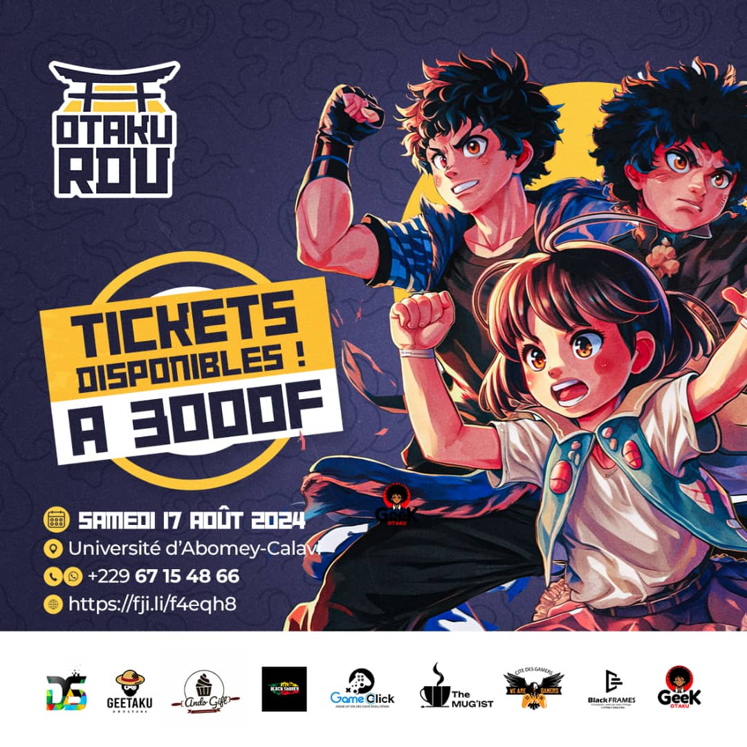 AssionGuillaume's tweet photo. Hey hey !!! C'est dans quelques jours 💯💯
OTAKU RDV 🎉🎉 2em édition
Wanted🔎
Débat Otaku en mode versus⚔️
Tournoi de jeux vidéos en équipe🎮
The Quiz🎤🥇🥈🥉
Etc.
Une journée exceptionnelle vous attend 🤩
Les tickets sont disponibles à 3000 FCFA et donne droit a un déjeuner. https://t.co/fvdaiWgO6X