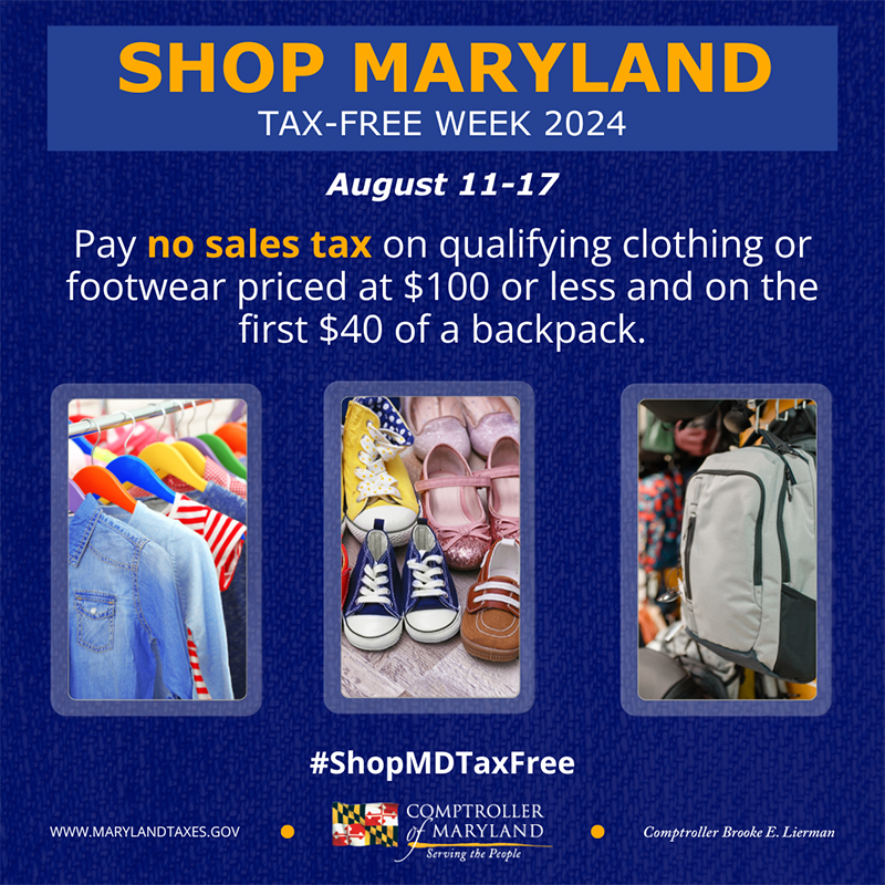 MdPublicSchools's tweet image. #ShopMDTaxFree Week is here from August 11 to 17! No sales tax on clothing and footwear prices $100 or less, and the first $40 of a backpack.

Learn more: bit.ly/3yehinb