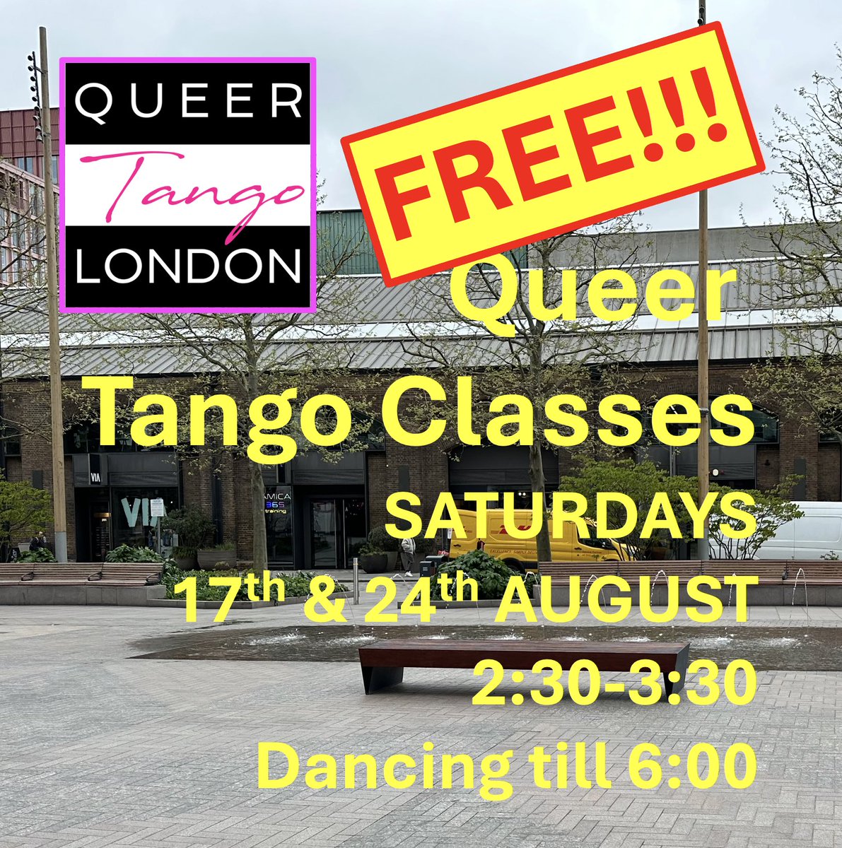 Help others then DANCE OUTDOORS at Lewis Cubitt Square!

Already dance? Come at 2:30 pm on Saturdays – and help others join us.

EVERYONE welcome!

QTL is ramping up the levels of joy in the world – more important than ever in troubled times…
#queertango #queer #tango #LGBTQIA