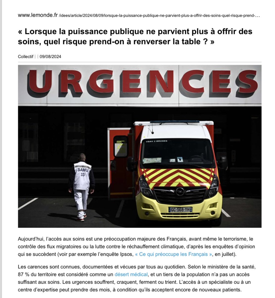 Jean-Louis Montastruc (@montastrucjl) on Twitter photo chiffres effrayants ! 87% du territoire sont des déserts médicaux 🥵UNE SEULE SOLUTION: ouvrir largement le numerus clausus apertus fermetus actuel et raccourcir la durée des études médicales en centrant sur ce qui est important: diagnostic clinique et soins aux patients 👍 chiffres effrayants ! 87% du territoire sont des déserts médicaux 🥵UNE SEULE SOLUTION: ouvrir largement le numerus clausus apertus fermetus actuel et raccourcir la durée des études médicales en centrant sur ce qui est important: diagnostic clinique et soins aux patients 👍