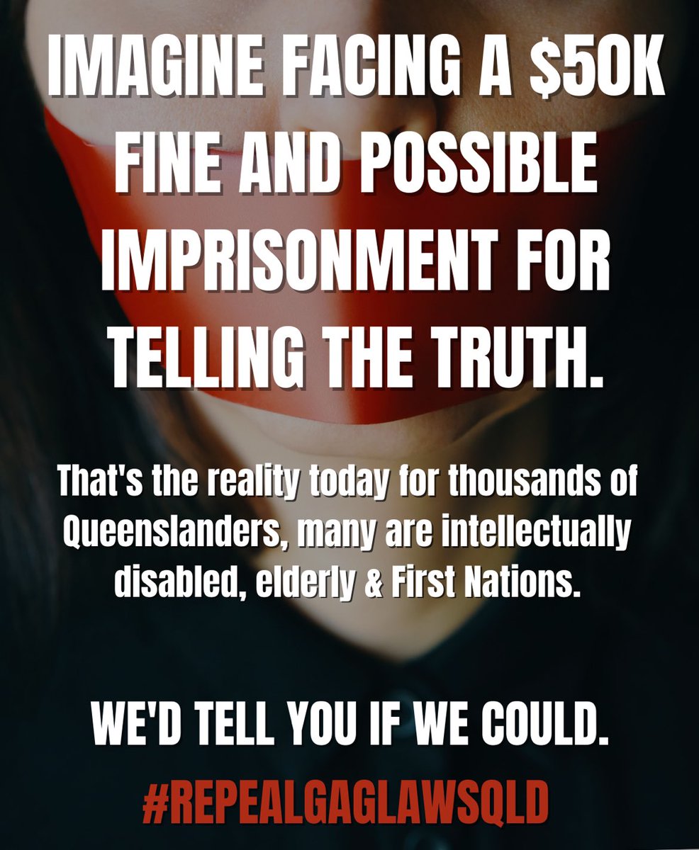 Nunnzilla's tweet image. Gag laws enable abuse! 
When will the QLD govt act on Disability Royal Commission &amp;amp; Public Advocate recommendations to #repealgaglawsQLD to uphold the rights of all QLDers to speak truthfully &amp;amp; openly without fear of retaliation &amp;amp; prosecution?
#qldpol
#statecontrol
#publictrustee