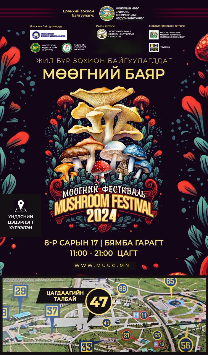 MuugMN's tweet image. Жил бүр уламжлал болон зохион байгууллагддаг "МӨӨГНИЙ БАЯР"- Mushroom Festival 2024 энэ сарын 17-нд Үндэсний Цэцэрлэгт Хүрээлэнд болох тул мөөг сонирхогч хэн бүхнийг бидний мөөгний баяр дээр хүрэлцэн ирэхийг урьж байна. #Muug #Мөөг #МөөгнийБаяр #MushroomFestival #ТарималМөөг