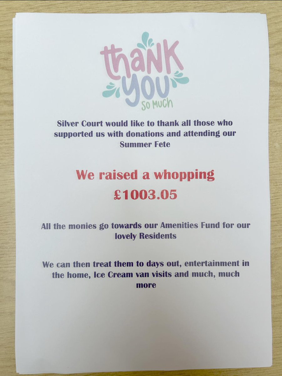 We can’t thank you all enough for supporting us 🫶🎉
An amazing amount of money raised for such a great cause🥰 <a href="/AnchorLaterLife/">Anchor</a> #carehome #dementia #fete