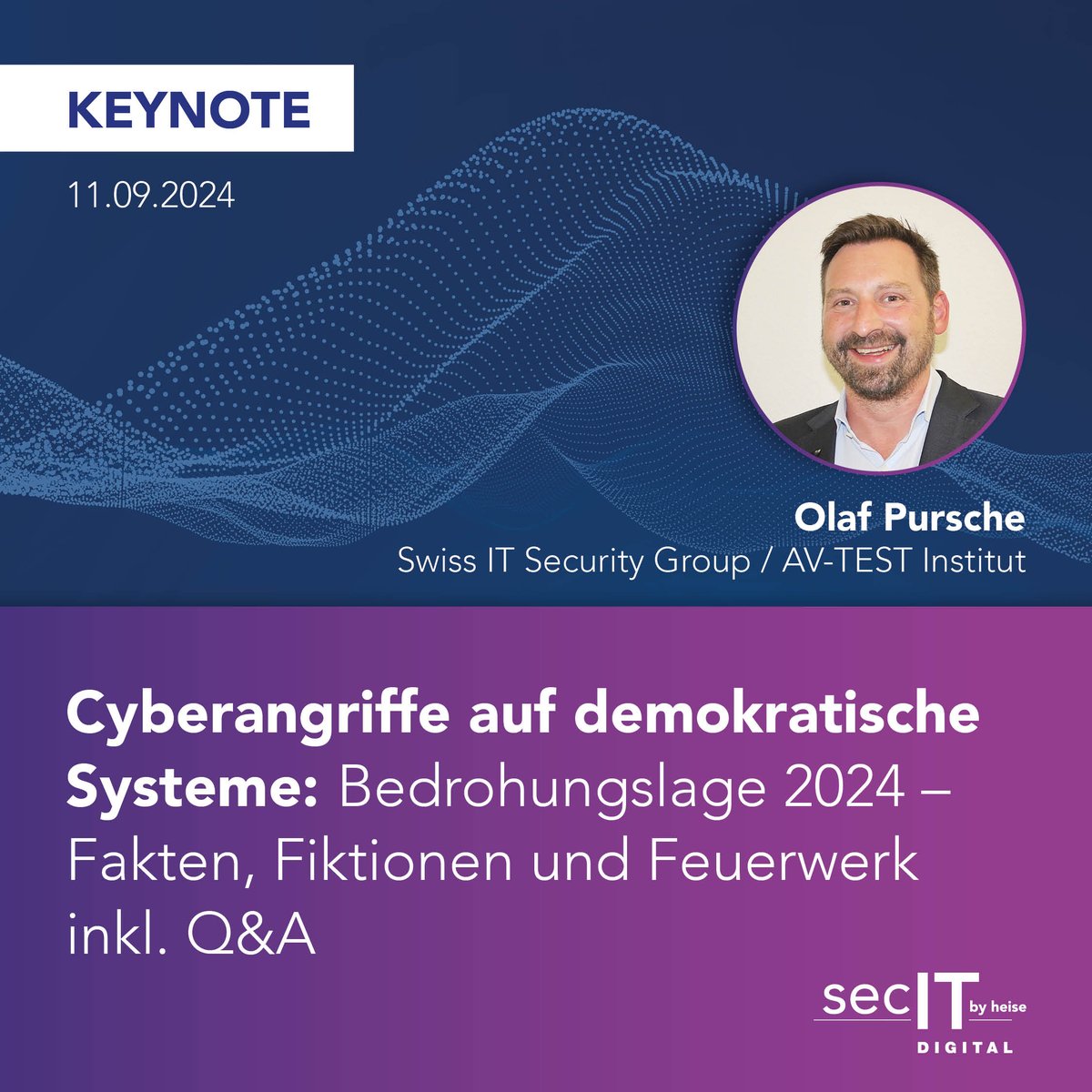 digitale secIT am 11. &amp; 12.9.! Sicher dir noch dein Ticket und sei bei der Eröffnungskeynote von Olaf Pursche zur aktuellen Bedrohungslage für 2024 mit dabei. heise.de/s/DqzeP

#secITbyheise #ITsecurity