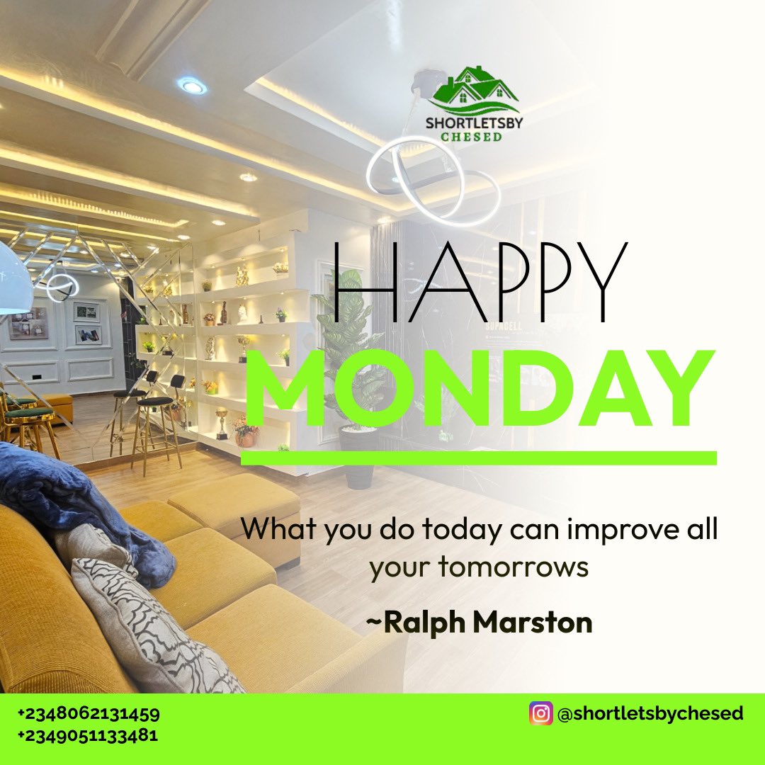 chesedshortlets's tweet image. Start your week off right.
It's a new Monday and the perfect time to plan your stay.
Reach out now to inquire and book your shortlet apartment for the week ahead.
Book now and enjoy

#weekendloading #shortletsbychesed #chesedhomes #shortletslekki #weekendgetaway #explorepage