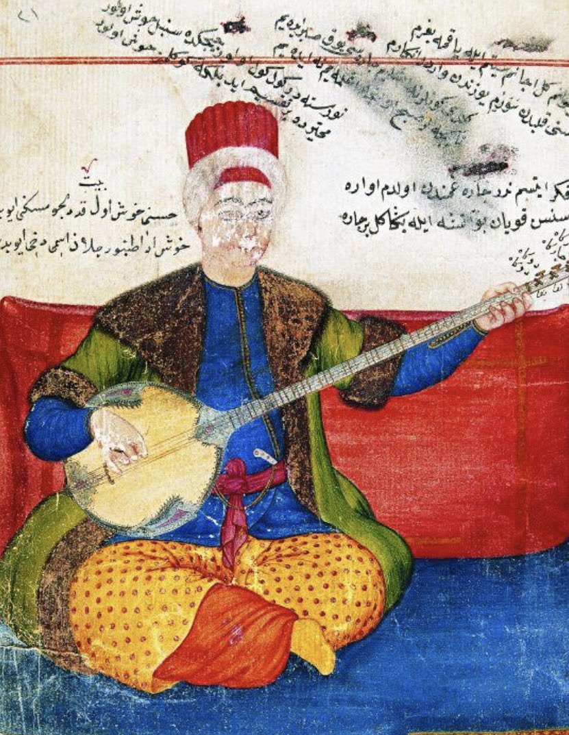 İstanbul ve müzik 17- II. Mahmud dönemi müzisyenlerinden Kemani Hızır Ağa’nın “Tefhîmü’l- makâmat fi tevlîdi’n nagamât” isimli kitabının Topkapı Sarayı nüshasındaki ilk resim . Eyüp’lü tanburi Eyüp..