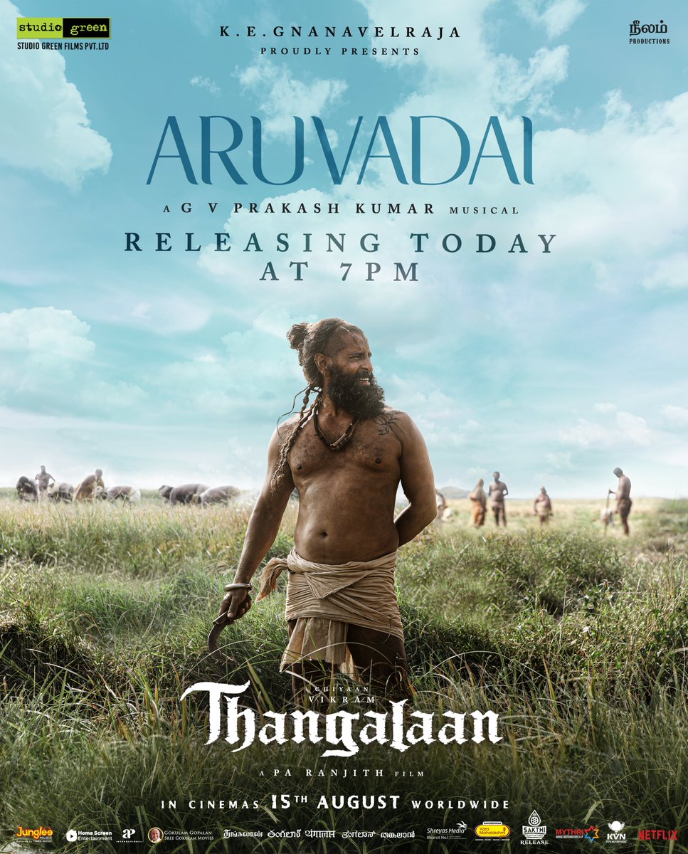officialneelam's tweet image. Sowing the sounds of our ancient tradition with #Aruvadai 🌿

Releasing today at 7PM 🎶❤ 

A @gvprakash Musical 🎼 

#ThangalaanFromAug15 

#Thangalaan @Thangalaan @chiyaan @beemji @GnanavelrajaKe @StudioGreen2 @parvatweets @MalavikaM_ @NehaGnanavel @Dhananjayang @KvnProductions…