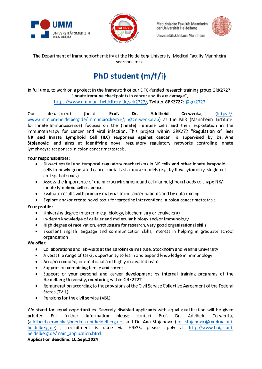 Hey, there! There is a PhD position about cancer, immunology, with lots of omics, puzzles, decoding biology! If interested, see bellow and apply