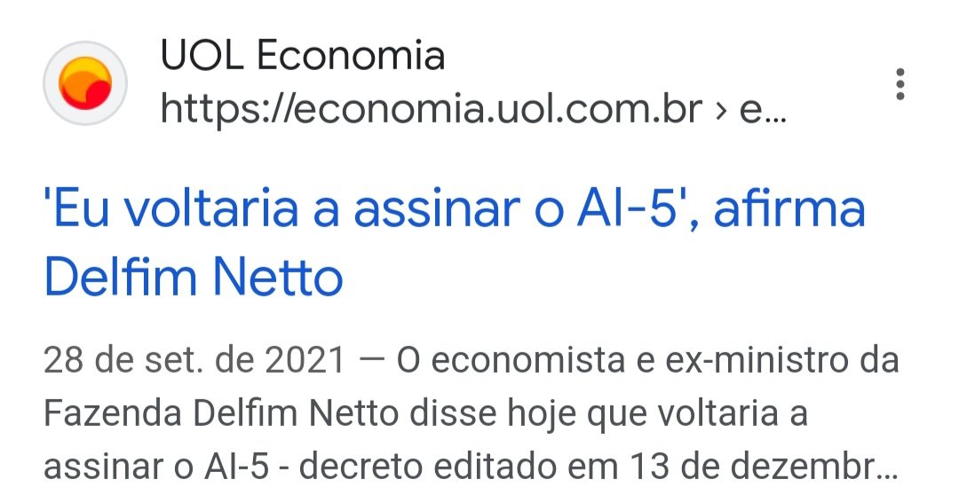 Morreu Delfim Netto. Último signatário do mais nefasto documento da História da República, o AI-5, e um dos pais da hiperinflação dos anos 1980

Tinha sangue nas mãos e um dos responsáveis pelo atraso do Brasil 

Não tem "mas" ou mais. Ser signatário do AI-5 basta no obituàrio