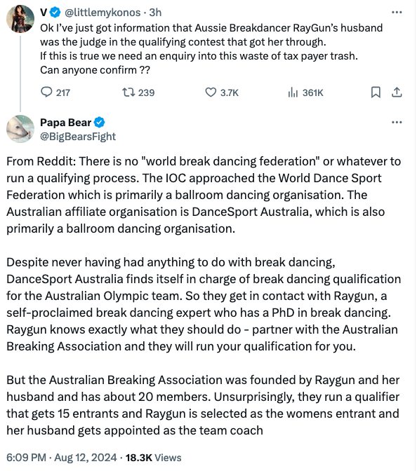 DrDaniS's tweet photo. @littlemykonos Does anyone think this might be a clue as to why the DanceSport Australia approached RayGun in the first place? Was it because she "had a PhD in breaking", or because she has friends in high places in Australia's ballroom dancing scene? https://t.co/xevQC7MIwg