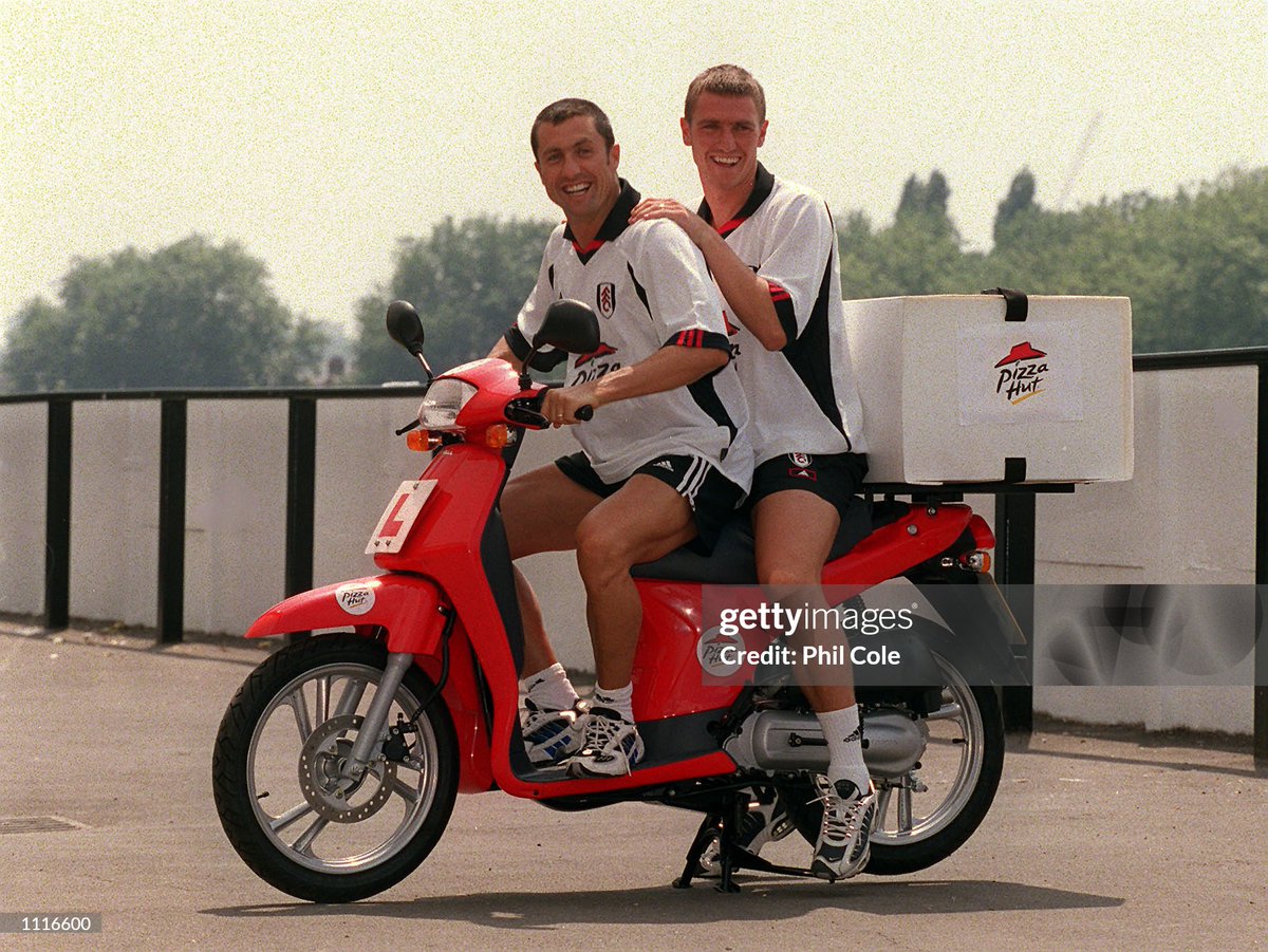 shitbritishpics's tweet photo. Fulham manager Jean Tigana (centre) with players Lee Clark (left) and John Collins at the Press Conference to announce a major new sponsorship deal between Fulham Football Club and Pizza Hut at Craven Cottage (2001) https://t.co/krWdvfyzrP
