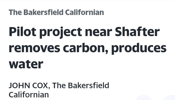 geoengineering1's tweet photo. "A demonstration project near Shafter is testing tech for #CDR without need for water — a big advantage in Kern, which has plenty of the resources required except that one. Water is actually produced as part of what Avnos Inc. calls hybrid direct air capture, or #HDAC.
Avnos' machine dehumidifies air before using chemicals to soak up CO2. Heat produced in the process is then redirected for use in releasing the gas and water.
The model being tested north of Bakersfield, called Project Alpine, collects but does not currently store CO2. With a capacity of 30 metric tons of CO2 per year, it makes five times that amount of distilled water, or about 39,626 gallons per year."
Details:
https://t.co/vZ90MTykPP